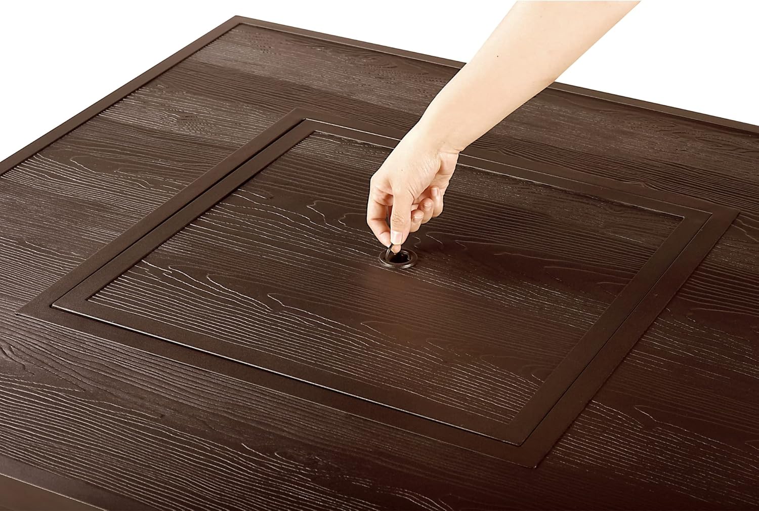 Square 42 in. x 42 in. Aluminum Propane Fire Pit Table with Glass Beads, Two Covers, Lid, 57,000 BTUs in Brown Finish