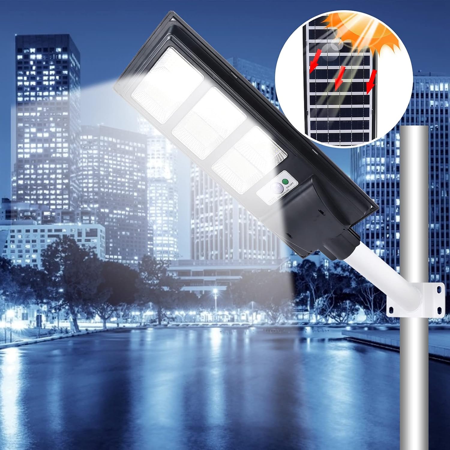 Tyenaza 300W Solar Street Lights Outdoor, Parking Lot Light Adjustable Slip Fitter Mount Dusk to Dawn, IP65 Waterproof olar Security Flood Lights Motion Sensor for Yard, Garage