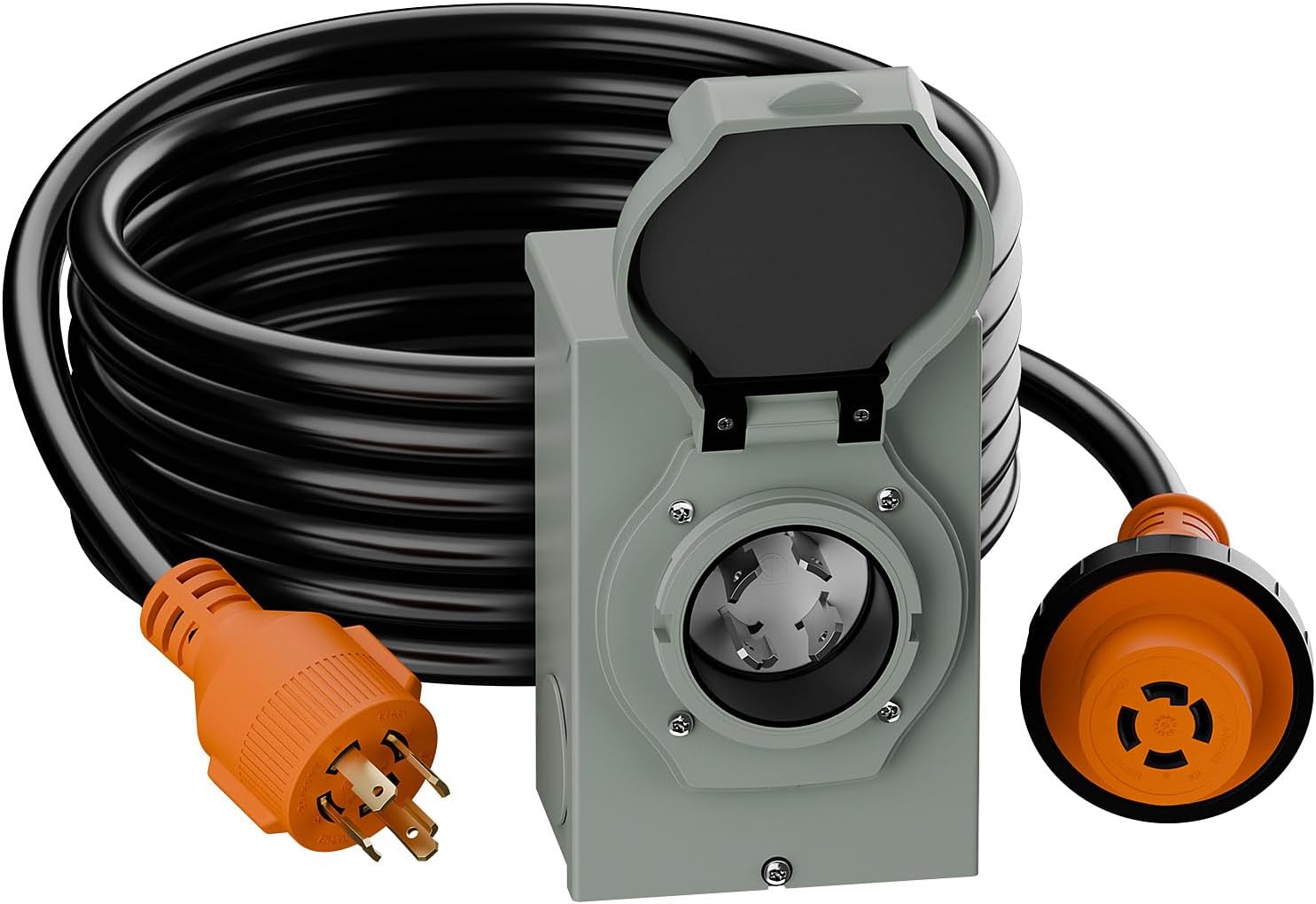 Nema L14-30P Waterproof RV 30Amp Power Inlet Box and L14-30P Extension Cable 25FT, ETL Listed 30A Generator Power Inlet, Outdoor use L14-30 30A 125V 3750W Inlet Box with LED Light AC0068