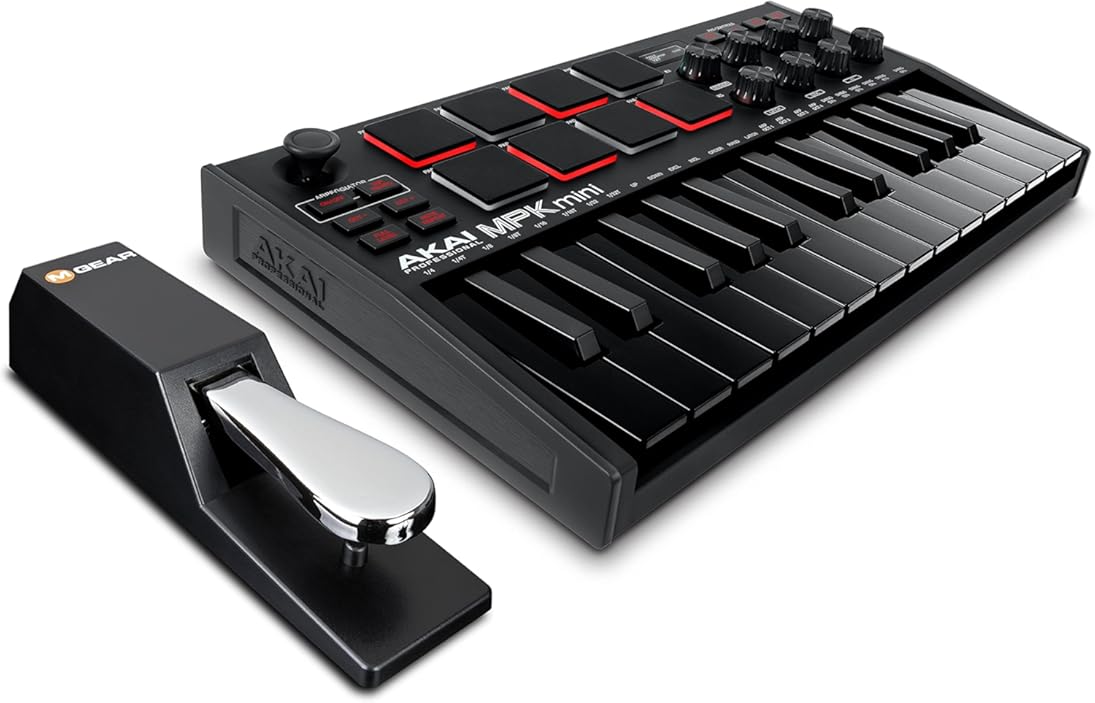 Akai MPK Mini MK3 MIDI Keyboard Controller + M-Audio SP2 Sustain Pedal, with MPC Beats and Software Suite – Beat Maker Bundle (Black)