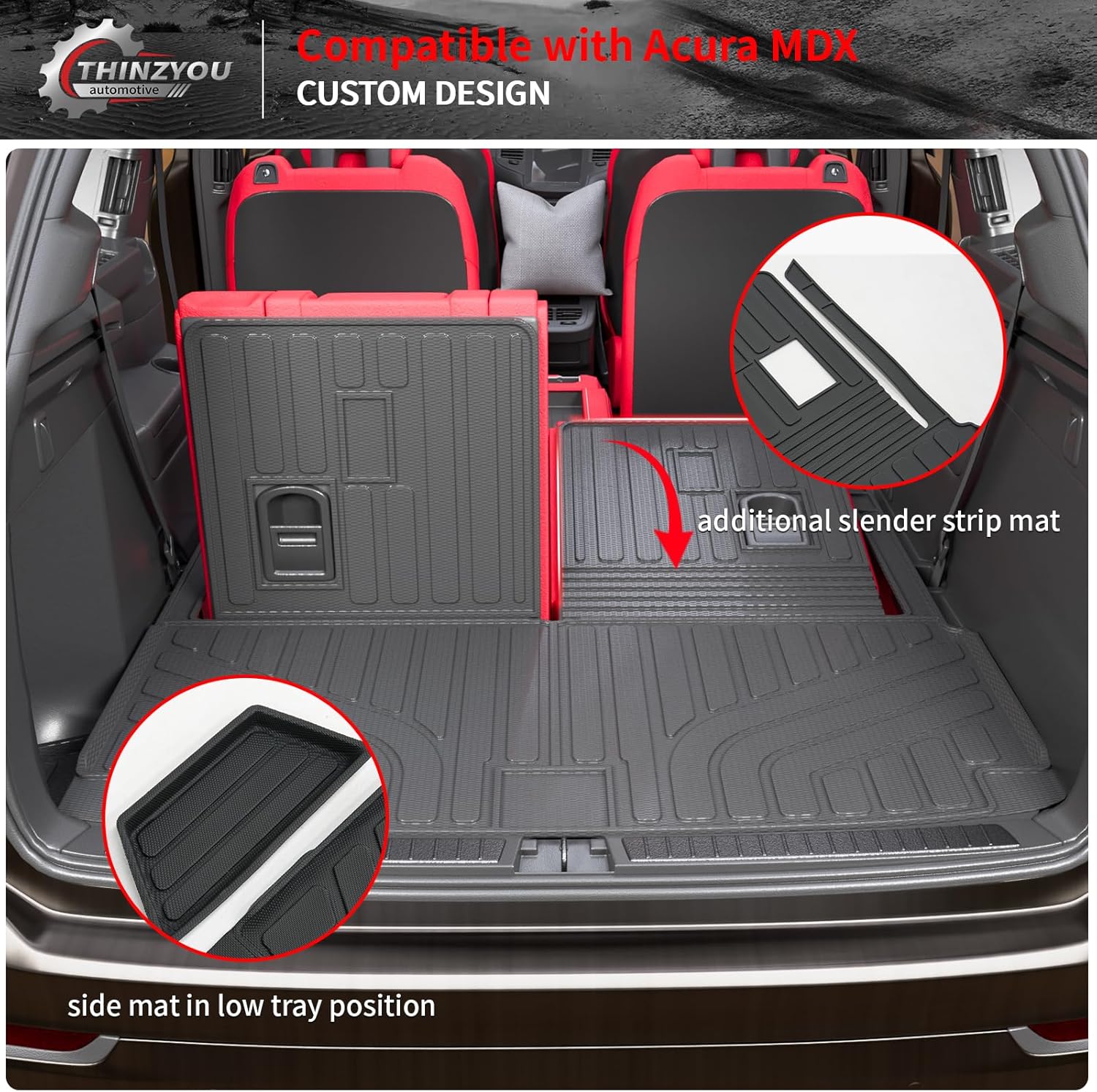 Cargo Mat Compatible with 2022-2025 2026 Acura MDX (NOT for Type S) Cargo Liner Lower Trunk Mat Trunk Liner Back Seat Cover 2024 MDX Accessories (Trunk Mat with Backrest Mat+Sub Trunk Mat)