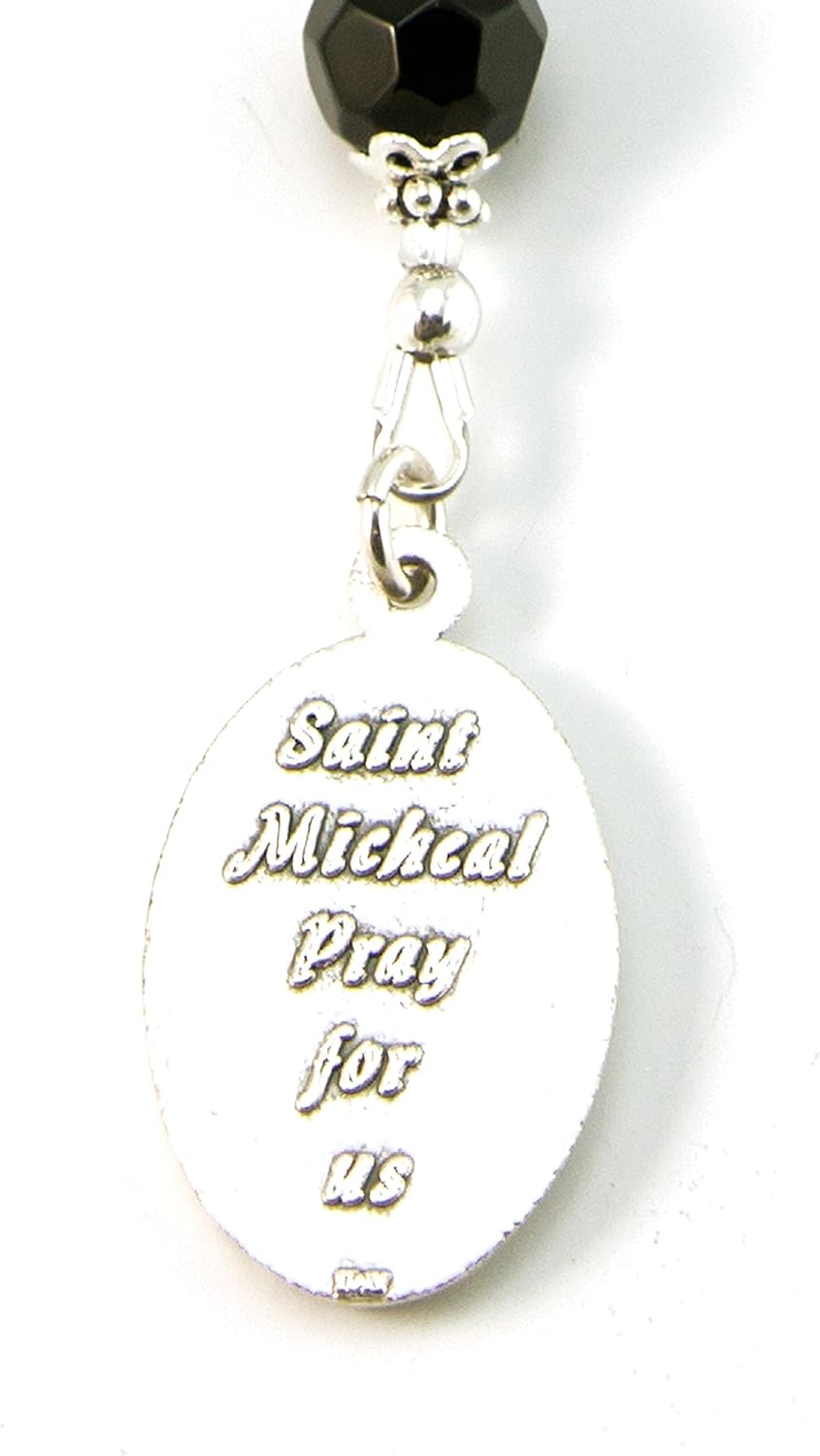 AWEHIRU Silver Inches Catholic Prayer Beads St Michael Protector Small Chaplet Labradorite Gemstone Blessed with Anointing Oil