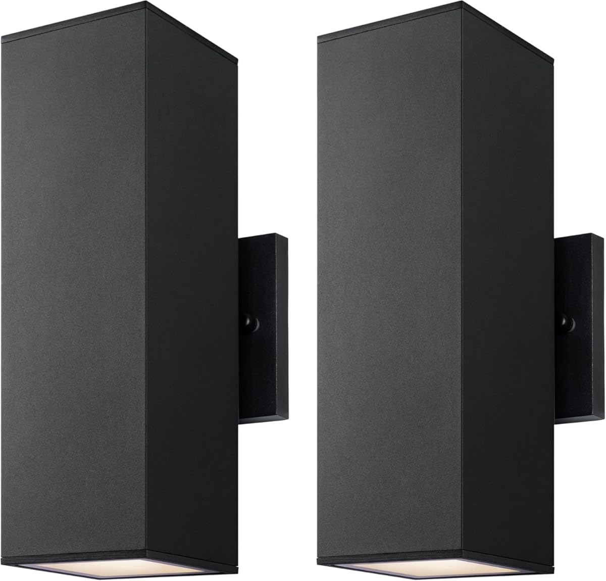 mirrea Modern Outdoor Porch Light Patio Light in 2 Lights with Aluminum Rectangular Tube and Tempered Glass Cover Waterproof Wall Sconce 2 Pack (Matte Black)