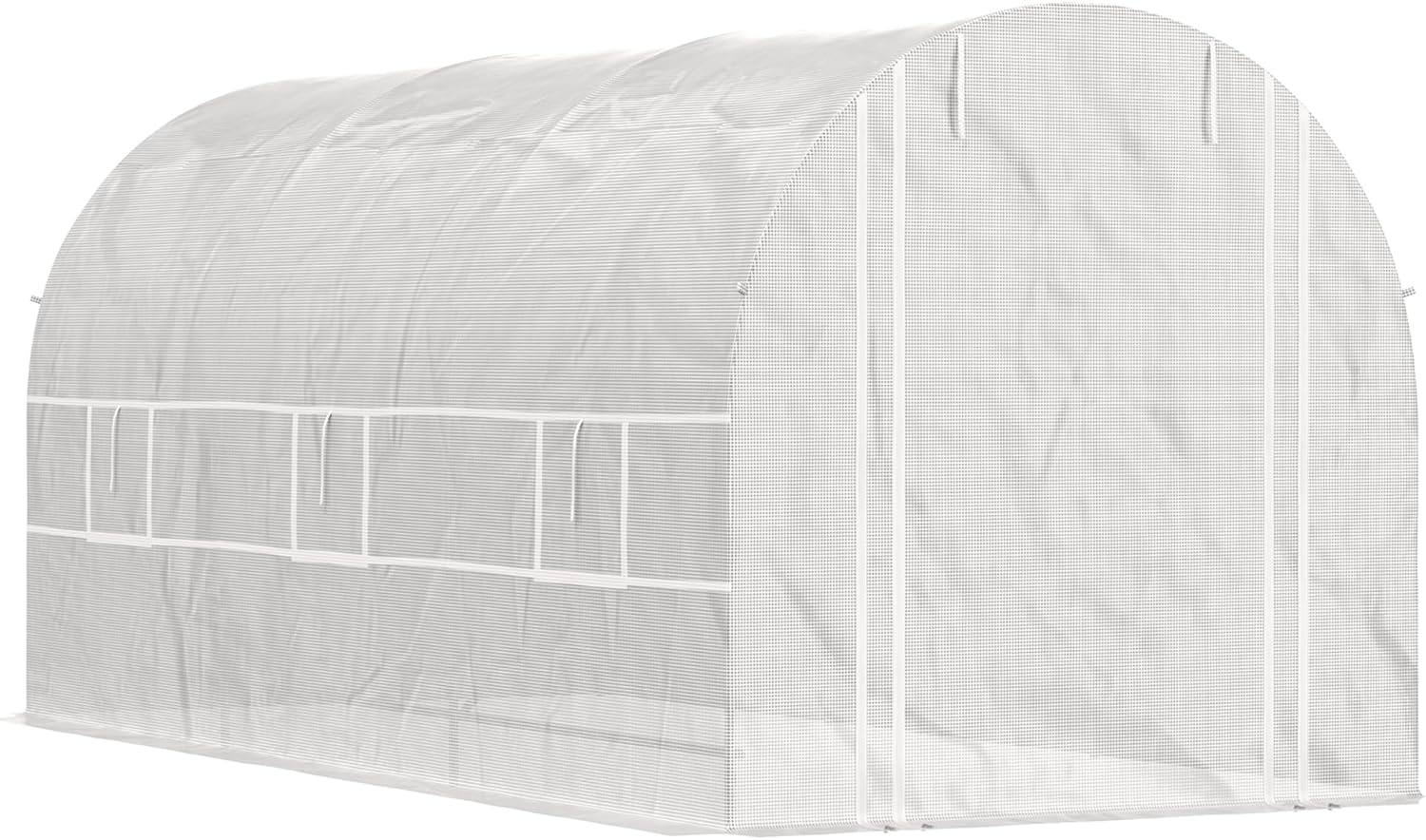 Outsunny 14.6' x 6.6' x 6.6' Walk-in Tunnel Greenhouse, Large Garden Hot House Kit with 6 Roll-up Windows & Roll Up Door, Steel Frame, White