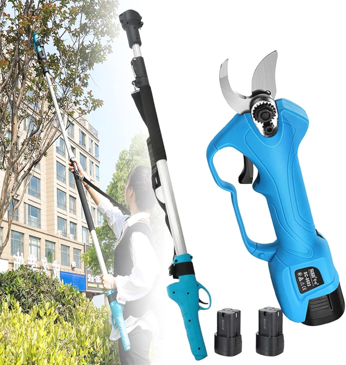 Pruning Shear Battery Powered Electric Pruning Shears Professional Cordless Pruning Shears for Gardening 16.8V 2000mah 25-32MM,PrunerandPole