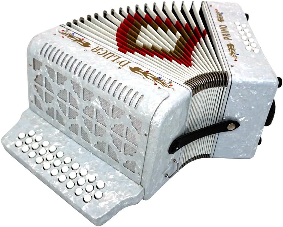 D'Luca D3112-GCF-WH Primo Button Accordion 31 Keys 12 Bass on GCF Key with Case and Straps, White