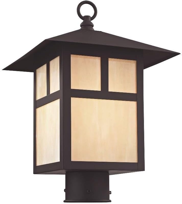 Livex Lighting 2134-07 Montclair Mission 1 Light Outdoor Bronze Finish Solid Brass Post Head with Iridescent Tiffany Glass