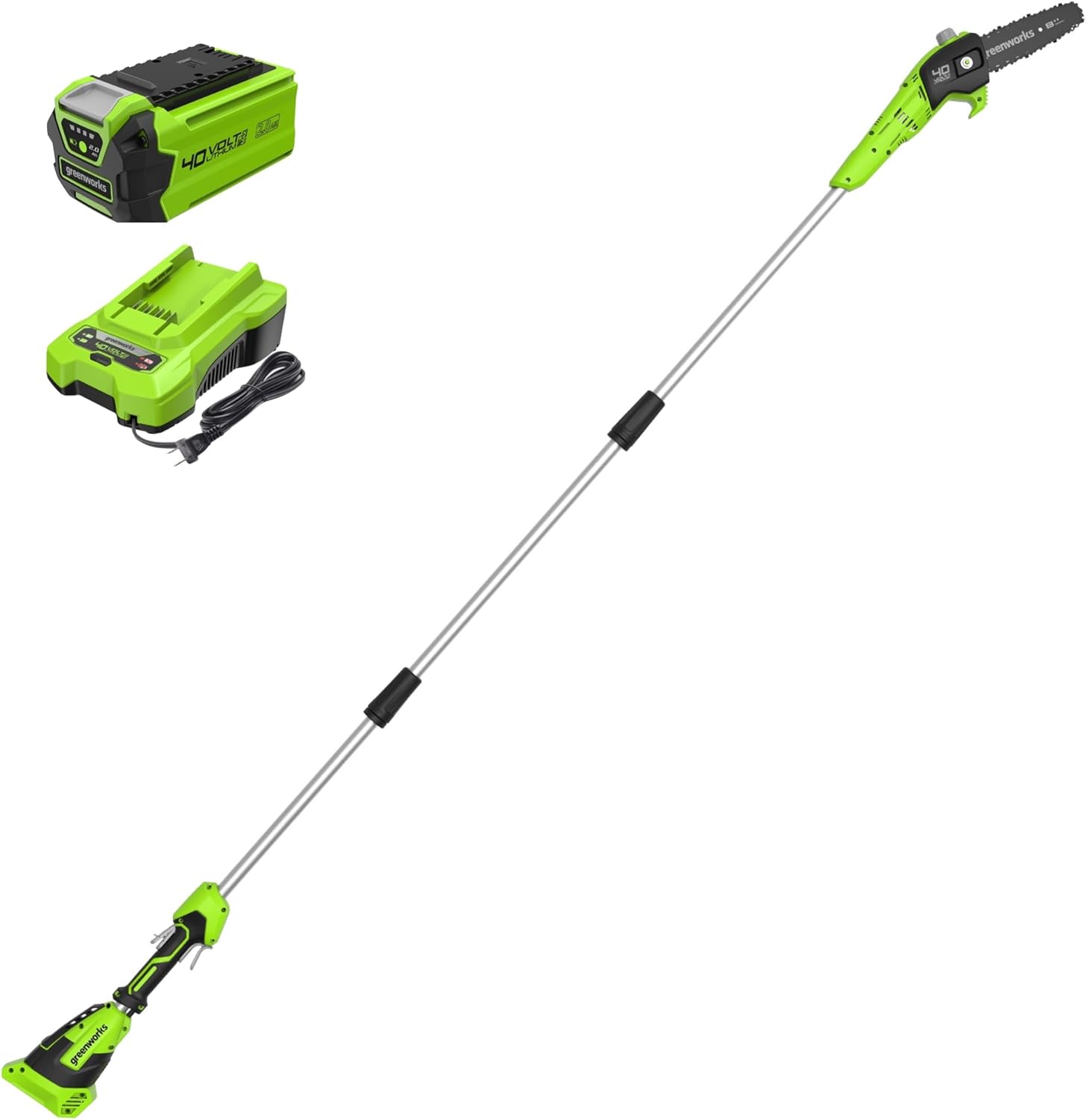 Greenworks 40V 8-Inch Cordless Polesaw, 2.0Ah Battery and Charger Included PS40B210