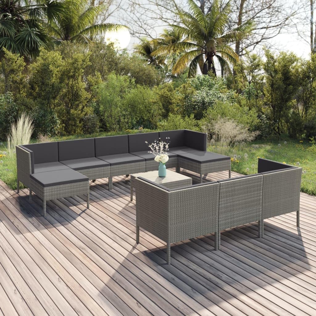 Furniture Sets 11 Piece Patio Lounge Set with Cushions Poly Rattan Gray,Versatile and Durable Patio Lounge Set for Outdoor Comfort and Relaxation Garden Conversation Sets