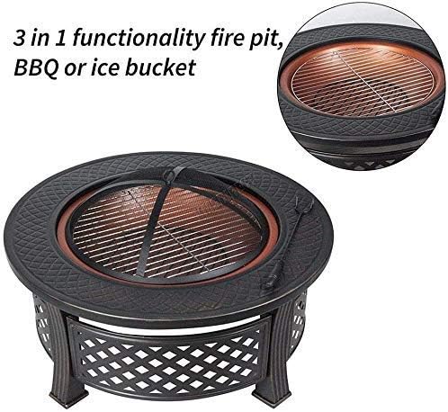 Garden Fire Pit Grill Bowl Grill Barbecue Rack Outdoor Fire Pit,31 Inch Large Bonfire Wood Burning Patio & Backyard Firepit for with Spark Screen Poker and Round Fireplace Cover