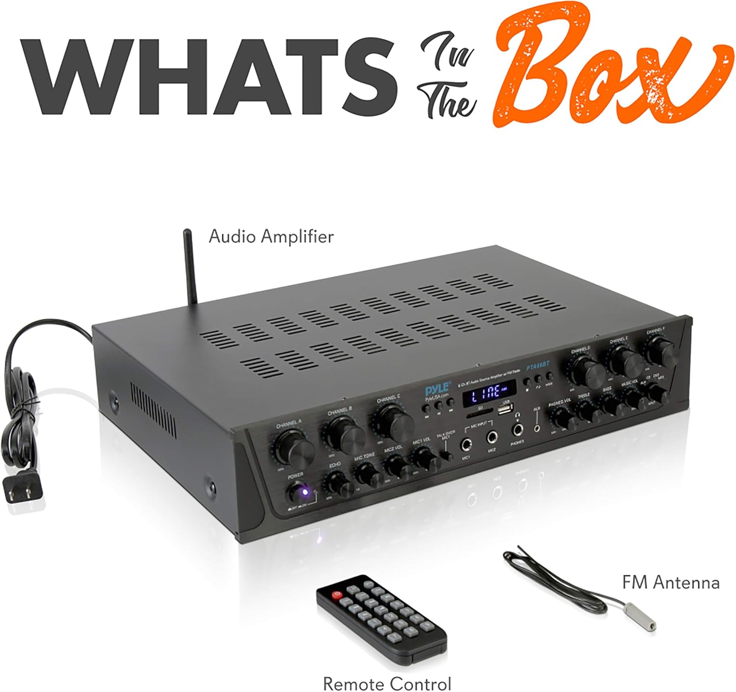 Pyle Wireless Home Audio Amplifier System - Bluetooth Compatible Sound Stereo Receiver Amp, 6 Channel 600W Power, Digital LCD, Headphone Jack, 1/4'' Microphone IN USB SD AUX RCA FM Radio - PTA66BT.6