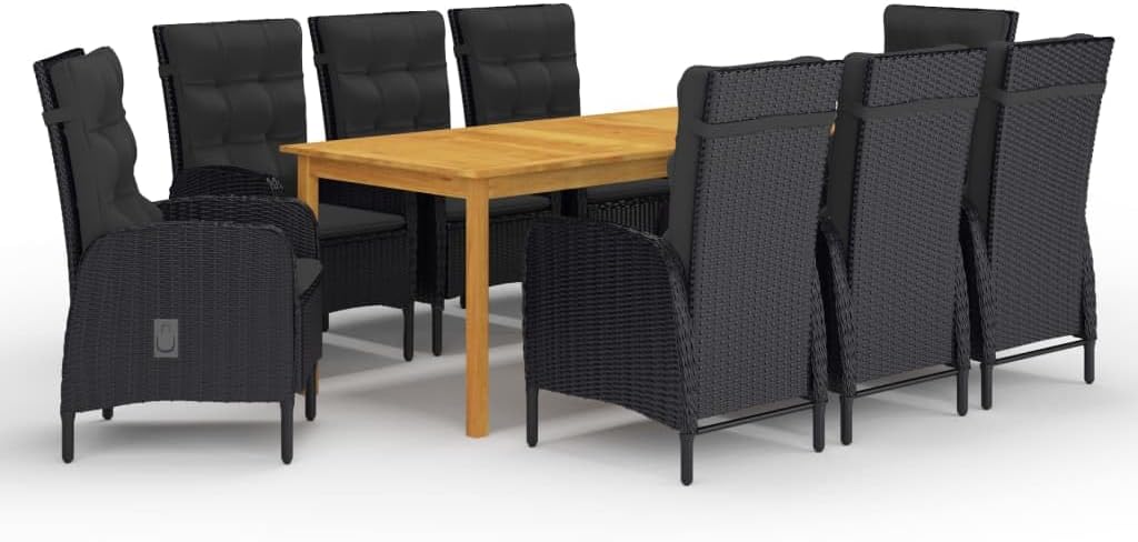 Furniture Sets 9 Piece Patio Dining Set Black,Acacia Wood Patio Dining Set with Comfortable Cushioned Chairs and WeatherResistant PE Rattan Garden Conversation Sets