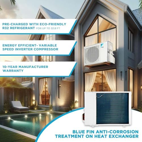 Daikin 12,000 BTU 18 SEER2 Entra R32 Series Ductless Mini Split Heat Pump System w/Wall Mounting Bracket (230V), White, RXC12+FTXC12+WAFP24