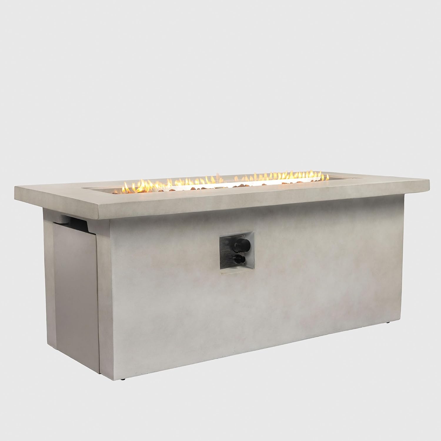 60in Concrete Fire Pit Table Rectangular Propane Gas Fire Pit Table with Storage Cabinet