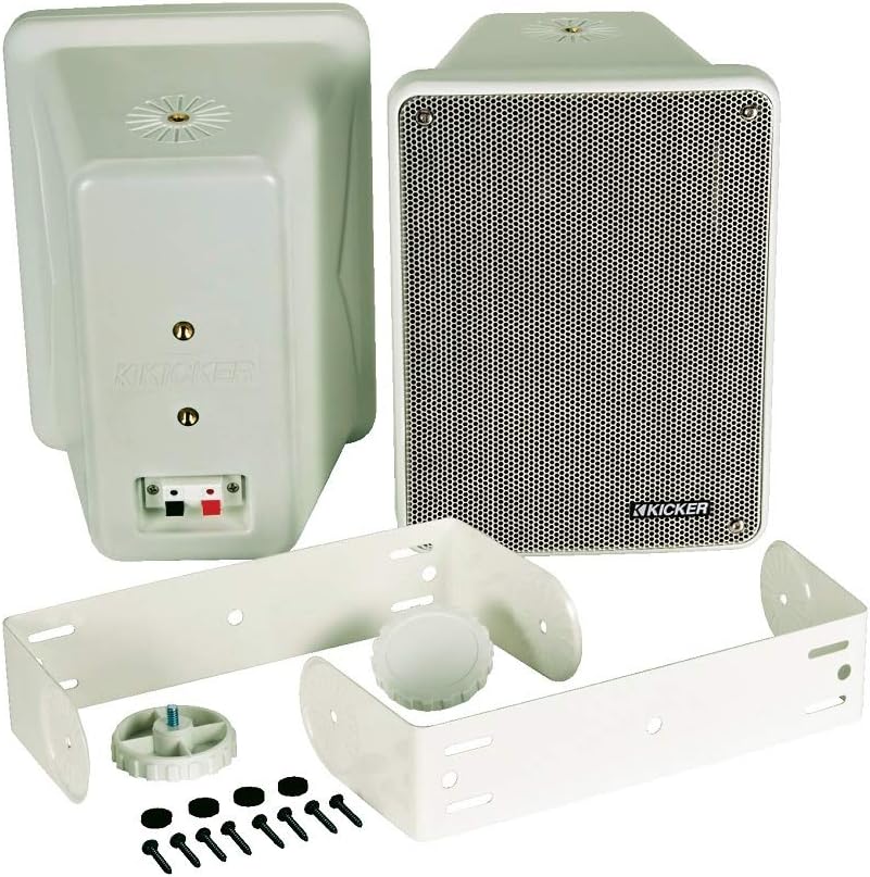 KICKER KB6B 2-Way Full Range Indoor Outdoor Speakers (Pair) Weatherproof Speakers for Patio Garage Poolside in-Home, 6.5 inch woofer, 2x5 inch Horn Tweeter Gray