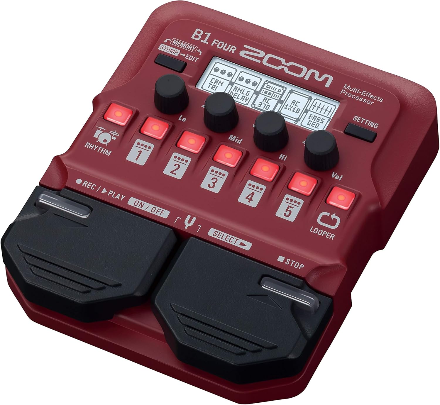 Zoom B1 Four Bass Multi-Effects Processor Pedal, with 60+ Built-in Effects, Amp Modeling, Looper, Rhythm Section, Tuner, Battery Powered