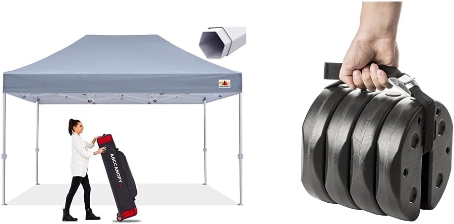 ABCCANOPY Commercial Ez Pop Up Canopy Tent 10x15 Premium-Series, Grey & US Weight Tailgater Canopy Weights Set of 4 with No-Pinch Design for Easy Installation