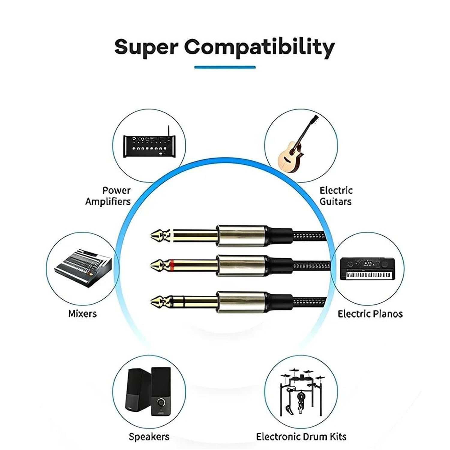 Pro Audio Cable 6.35mm TRS Cable 1/4 Inch TRS Male to Dual 1/4 Inch Male Stereo Y Splitter Cord for Speaker Mixer Amp Guitar(Pack of 3,2m)