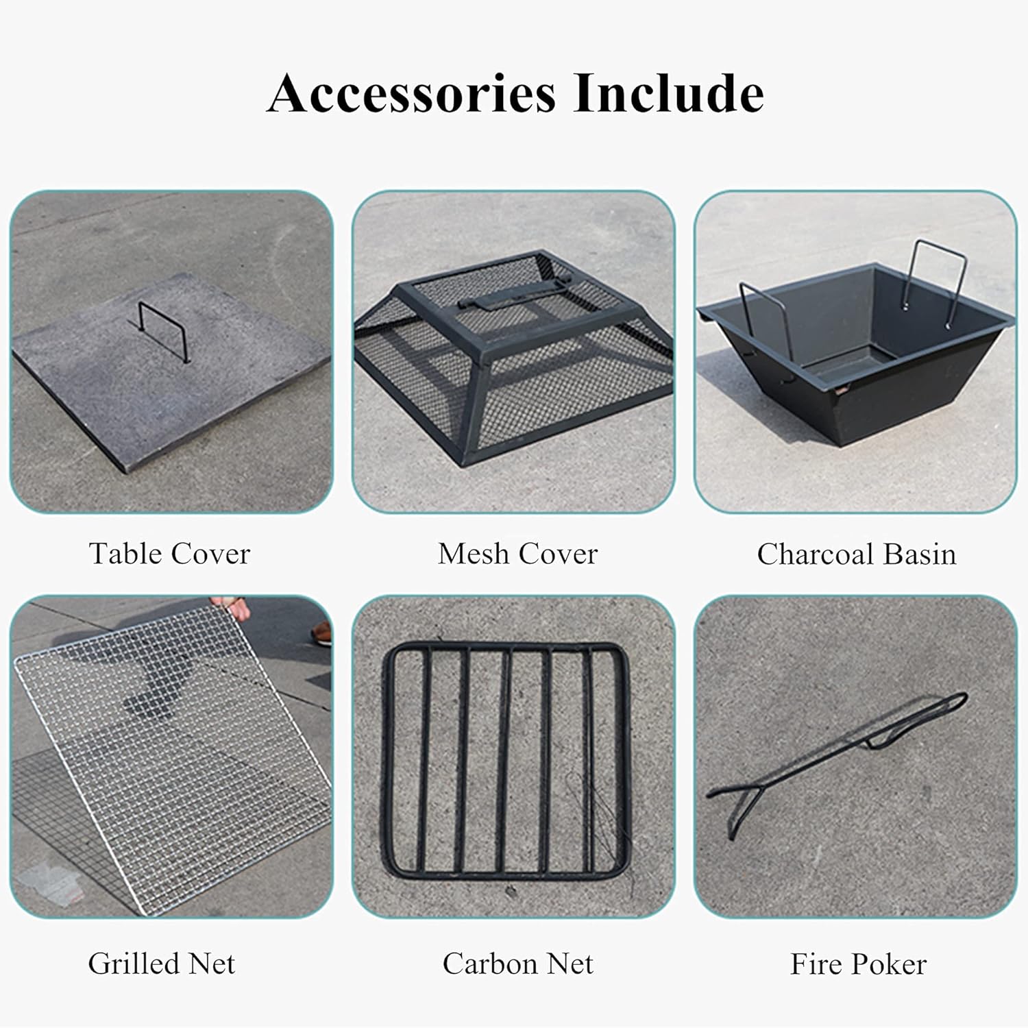 Luxurious Fire Pit Table, Outside Fire Pit Table & Coffee Table, Square Patio Firetable & Picnic Side Table, for Backyard, Garden, Camping, Party, Deck, Courtyard