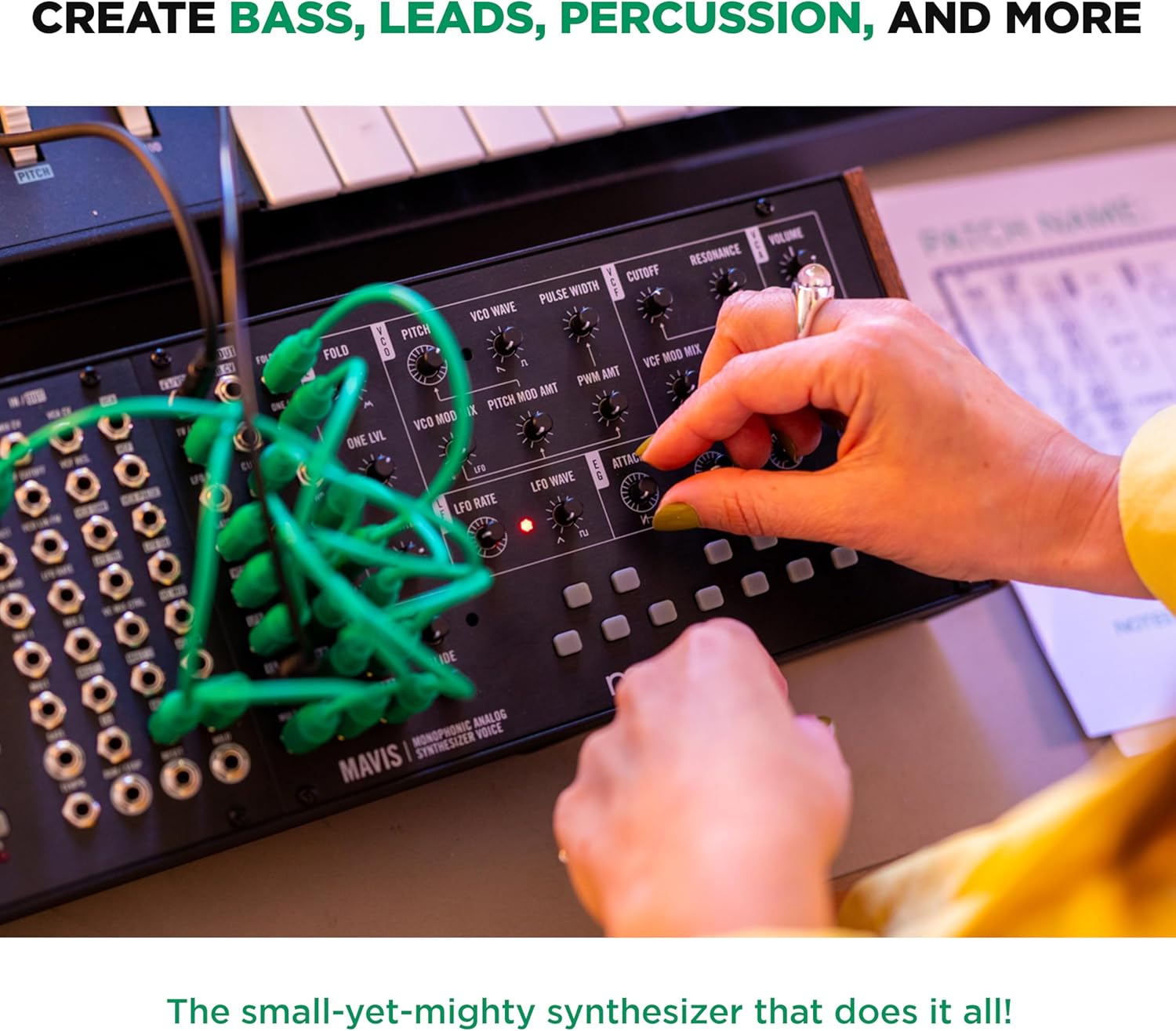 MOOG Mavis - Standalone Semi-Modular Analog Synthesizer Kit with Keyboard; Analog Oscillator, Filter, Envelope Generator; Wavefolder; and Dust Cover