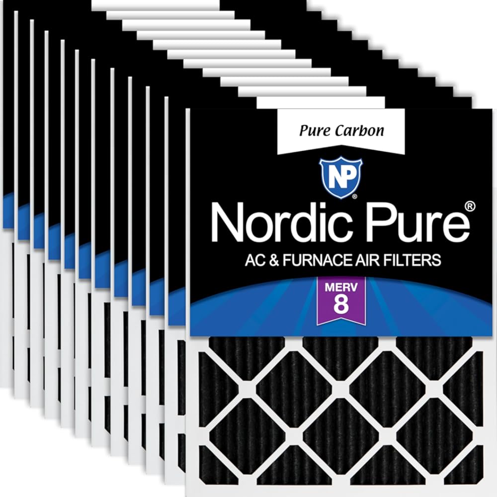 Nordic Pure 12x20x1 (11 1/2 x 19 1/2 x 3/4) Pure Carbon Pleated Odor Reduction Furnace Air Filters 12 Pack