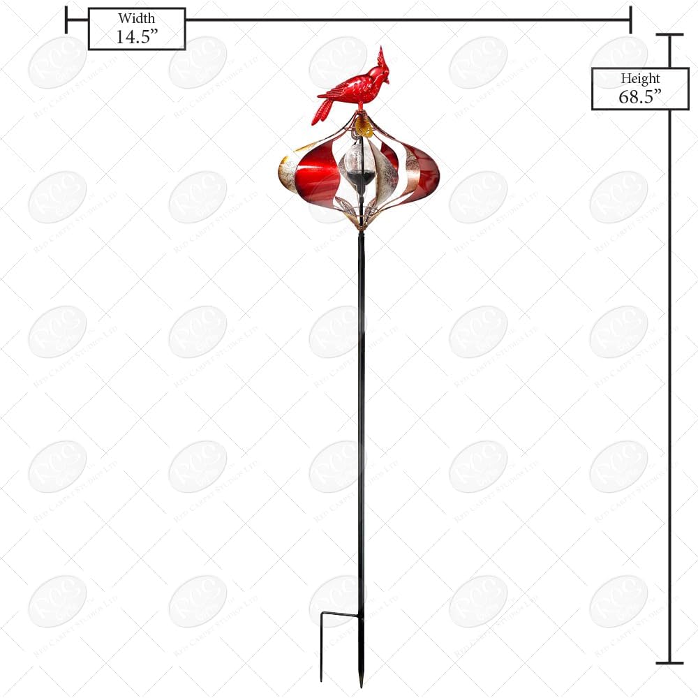 Red Carpet Studios Vintage Finish - Solar Lighted Spinner Garden Stake, 68-Inch, Cardinal