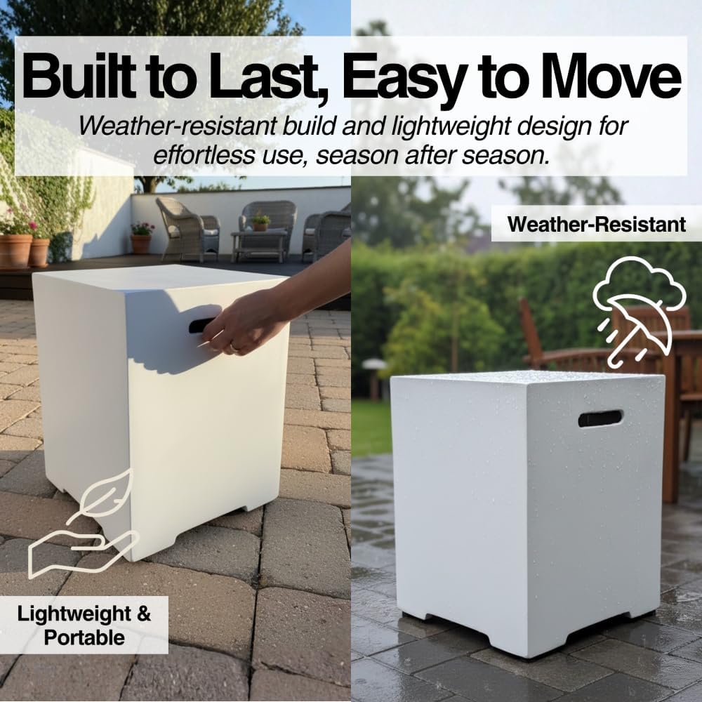 Propane Tank Cover 16 Inch, 20 LB Outdoor Tank Storage Hideaway Table for Gas Fire Pits, Side Table, White