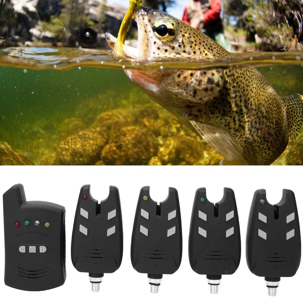 High Sensitive Electronic Fishing Bite Alarm Indicator LED Light Alert, 4 Fish Bite Alarm with 1 Receiver Indicator Sound for Other Fishing Tools and Accessories