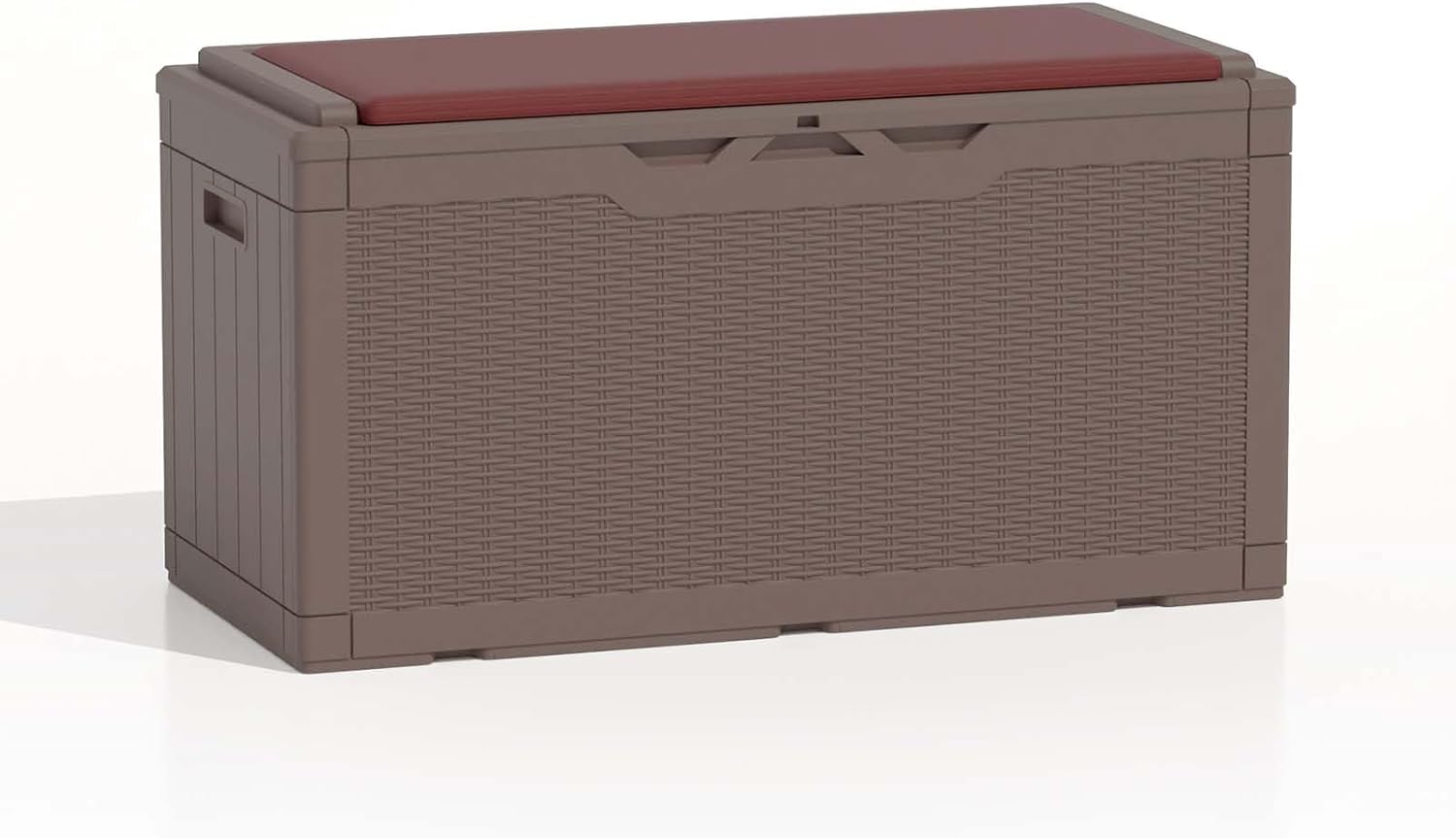 Patiolife 100 Gallon Resin Deck Box with Cushion, Large Outdoor Storage Box for Garden Tools, Pool Supplies, Waterproof and Lockable, Dark Brown