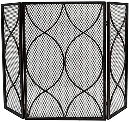 Spark Protection Fire Spark Guard Screen Baby Proof 3 Panel Fireplace Screen Guard, Black Foldable Spark Guard Fire Pit Screens with Metal Mesh, 49x12x33 Inch,