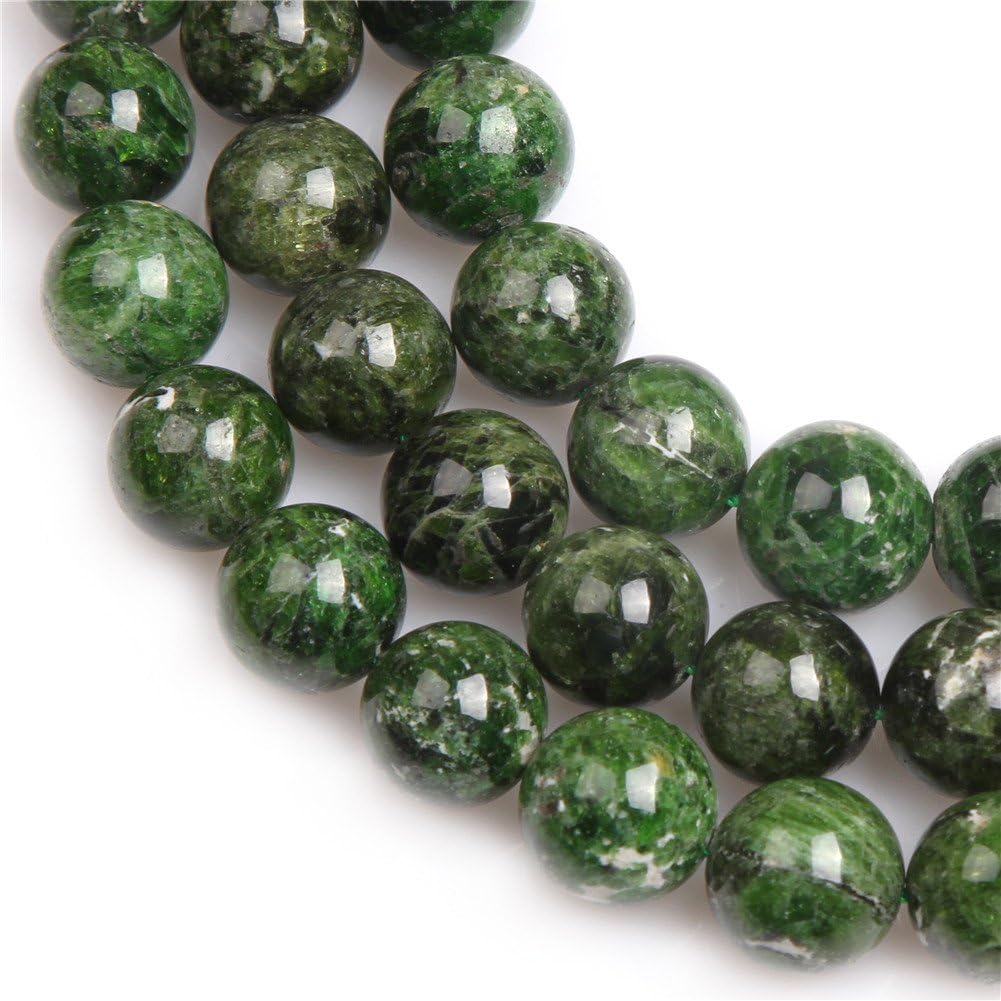 AAA Natural Round Smooth Semi Precious Stone Beads for Jewelry Making 15'' (Green Diopside/14mm)