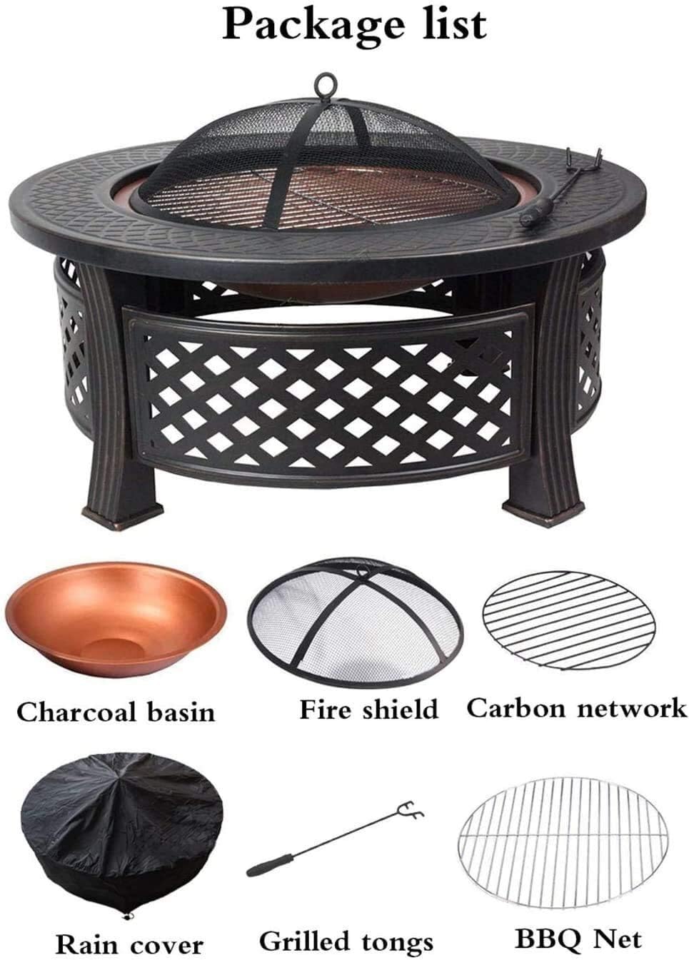 Fire Pits Outdoor Wood Burning Outdoor Fire Pit - 31 Inch Large Bonfire Wood Burning Patio & Backyard Firepit for Outside with Spark Screen with Cover BBQ Cooking for Outside Camping Backyar