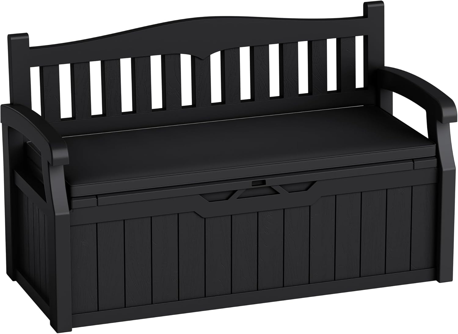 80-Gallon Outdoor Storage Bench with Cushion, Lockable Waterproof Deck Box with Armrests for Patio, Garden, Pool, Black