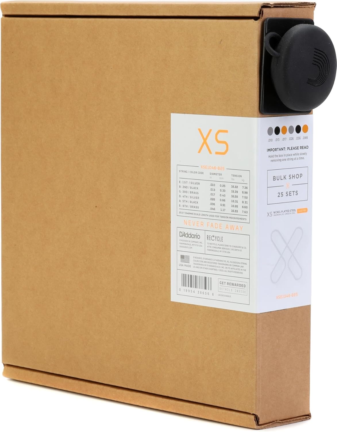 D'Addario Electric Guitar Strings, XS Nickel Coated, XSE1046-25, Regular Light Gauge 10-46, 6-String Set, Pack of 25