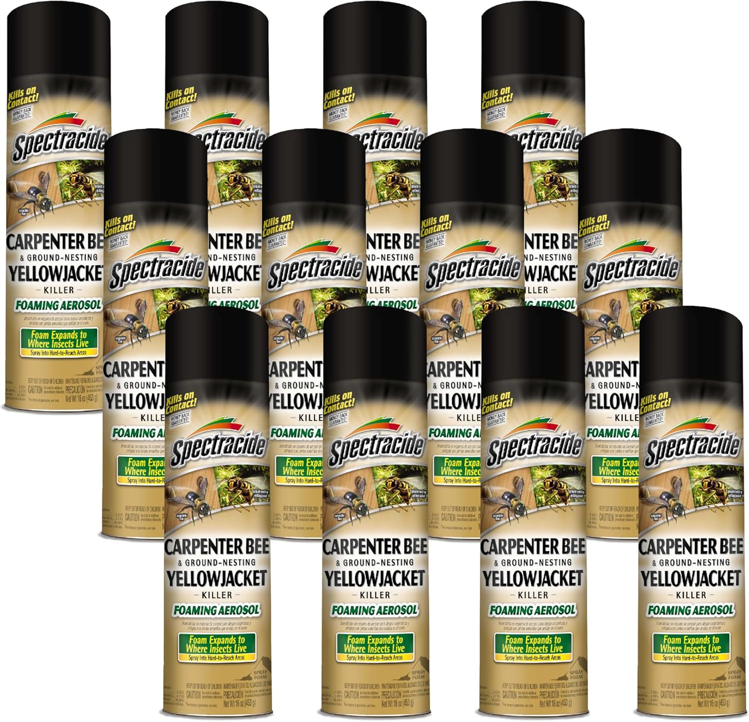Spectracide Carpenter Bee And Ground-Nesting Yellowjacket Killer Foaming Aerosol 16 Ounce (Pack of 12), Expands To Where Insects Live