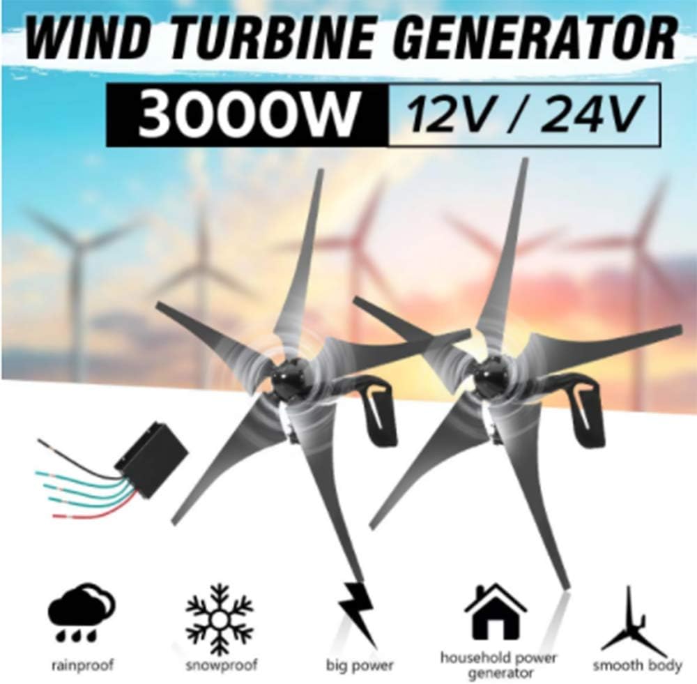 Wind Turbines Generator 3000W Horizontal Wind Generator 12/24V 5 Blades Windmill Energy Turbines Charge with Charge Controller,12v
