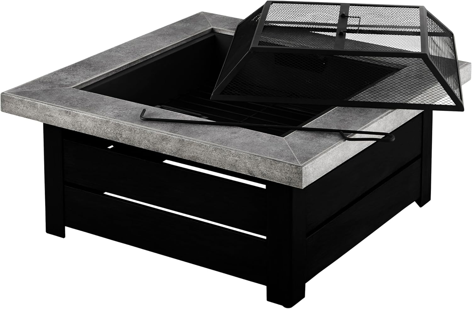 Honeycomb Outdoor Edisto Wood Burning Fire Pit with Cover and Poker, Matte Black Frame, Ceramic Tile Tabletop