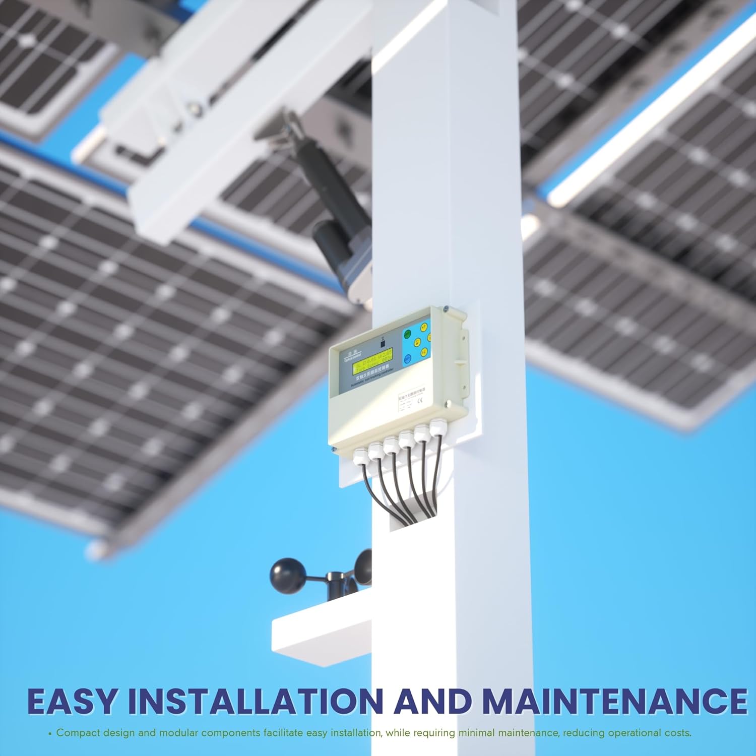 Dual Axis Solar Tracker Controller, Automatic Sun Tracking Controller, Solar Panel Solar Tracking System Control Kit with Sunlight Sensor, Wind Speed Sensor, 2 Limit Sensor, Remote Control