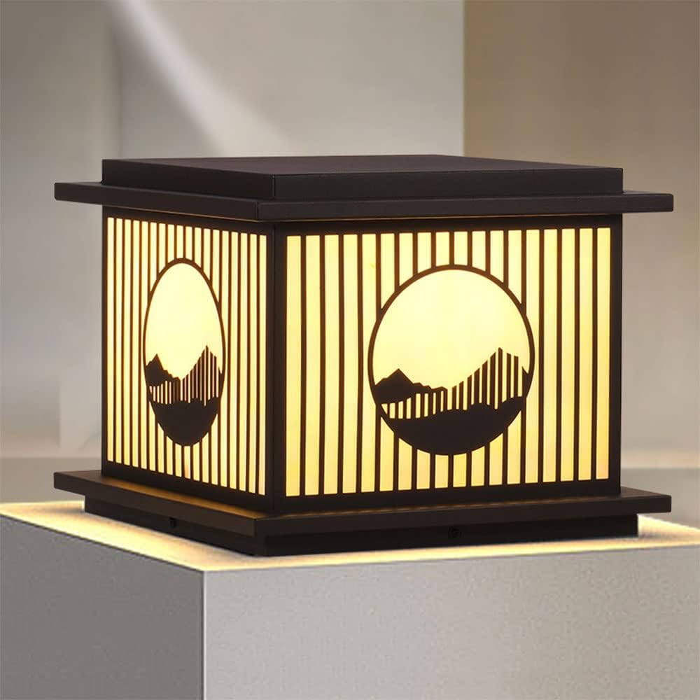 RCIDOS Galvanized Sheet LED Post Light Outdoor Street Lamp with Imitation Marble Lampshade IP54 Waterproof Pillar Lights Landscape Courtyard Lights E27 Light Fixtures for 4x4, 5x5 Wood Posts, Patio L