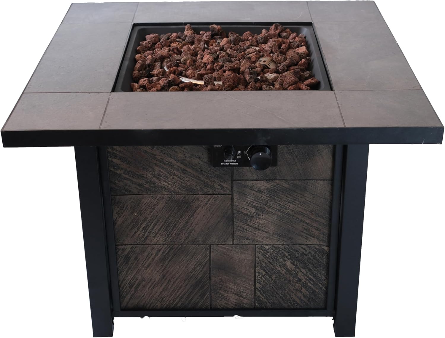 GOWE 50000 BTU, CSA Certification Square Gas Fire Table,Contain 5 kg Lava Stone and Rainproof Cover,Magnesium Oxide Wood Grain Surface Finished,More Suitable for Outdoor Garden Backyard and Durable