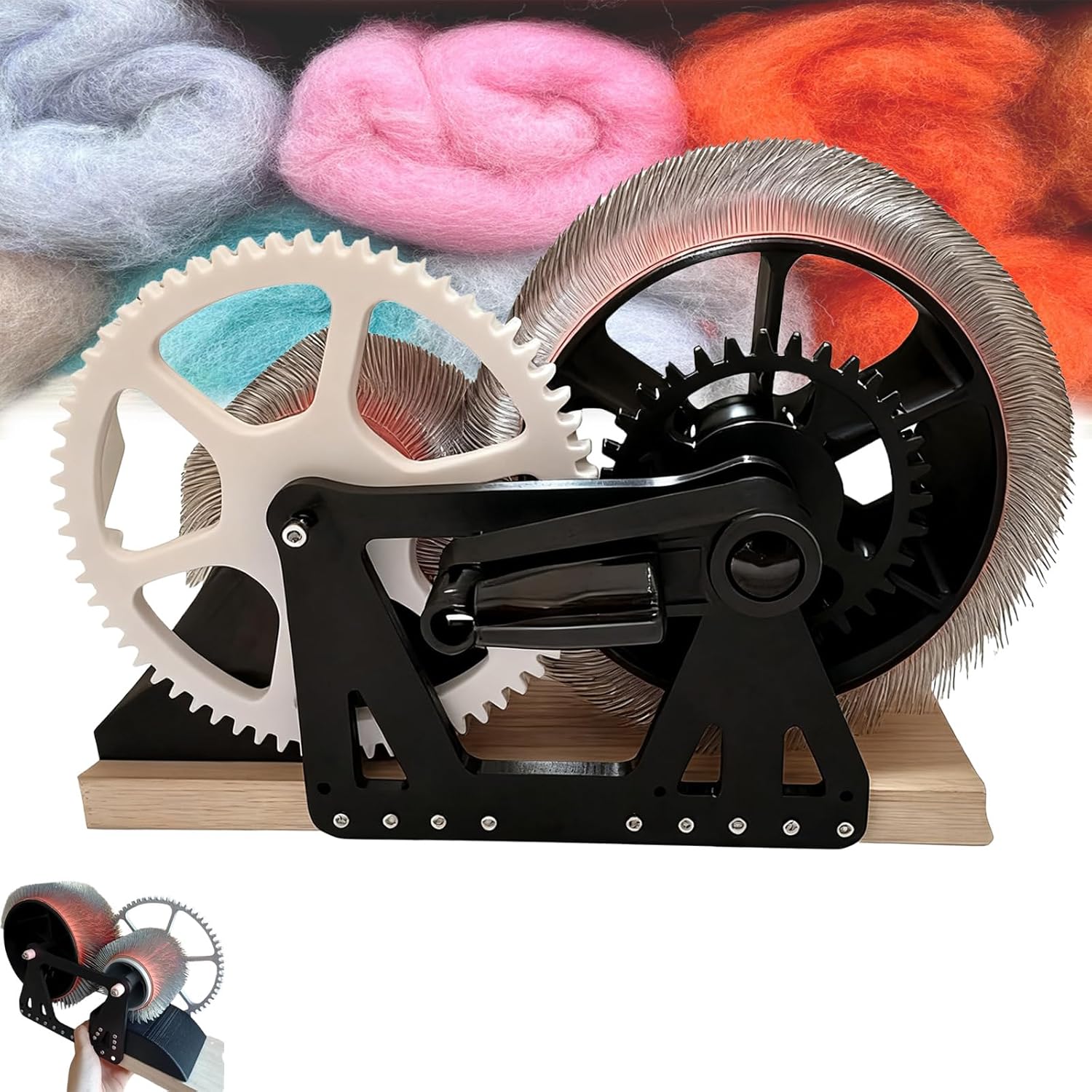 Manual Wool Carding Machine,Wool Felt Drum Carder with Hand Crank, Fast Color Mixing, Combing, Spinning,Wool Fibers Color Mixer, for DIY Wool Felt, Handicraft Enthusiasts