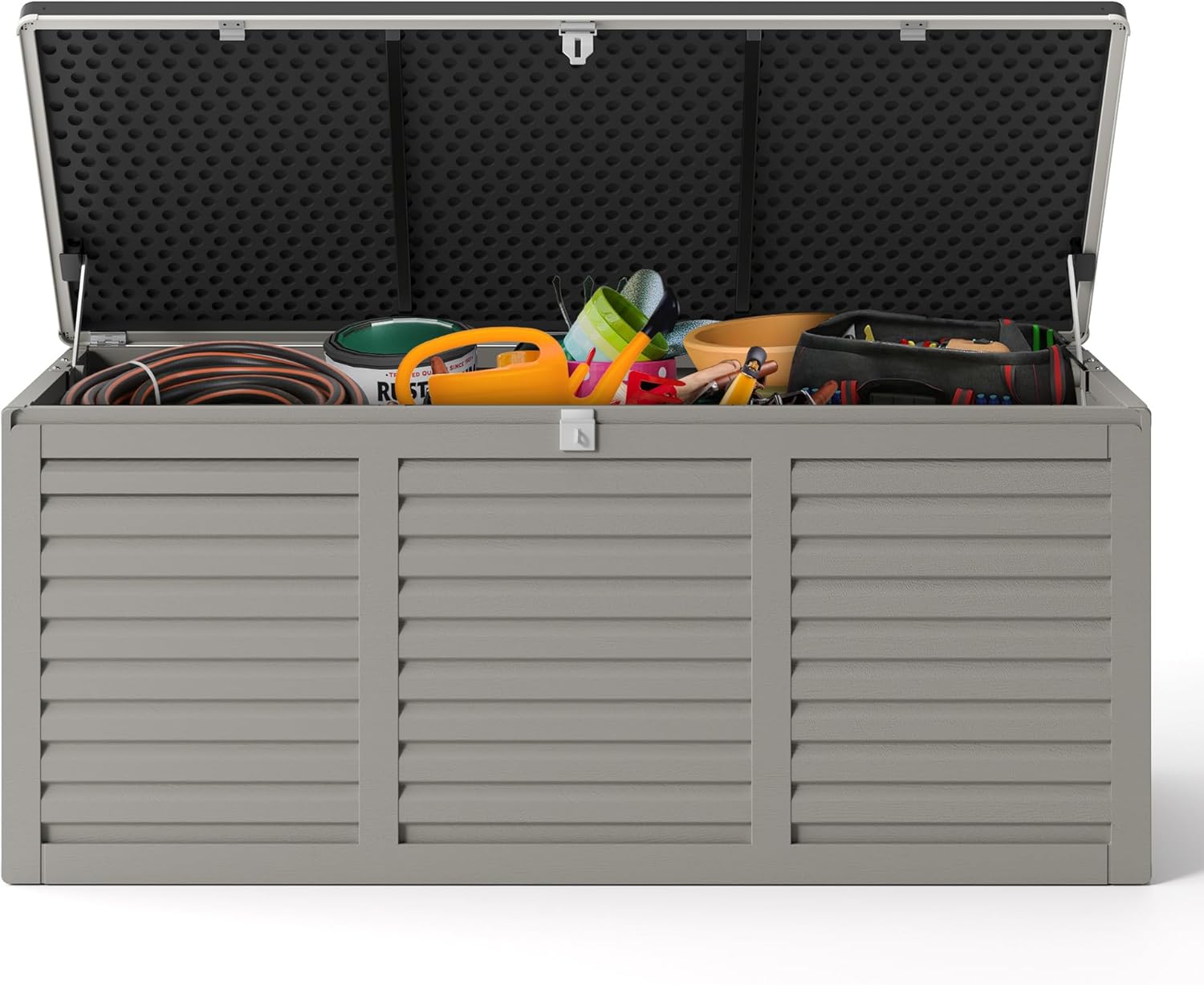 HUGROVE Resin Deck Box, 130 Gallon Outdoor Storage Box with Lockable Lid, Waterproof Patio Storage for Garden Tools & Outdoor Accessories (Light Gray)