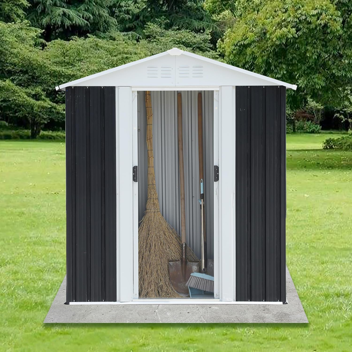 5x3 FT Outdoor Storage Shed, Metal Garden Tool Storage Shed with Lockable Sliding Door and Vents, All-Weather Waterproof Heavy-Duty Metal Bike Sheds for Backyard/Patio/Lawn, Dark Grey