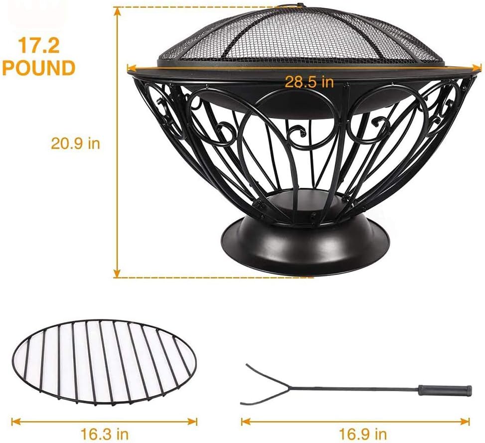 Fire Pit Portable Outdoor Fire Bowl, 20 Inch Wood Burning Fire Pits, with Spark Sn Poker Fire Pit