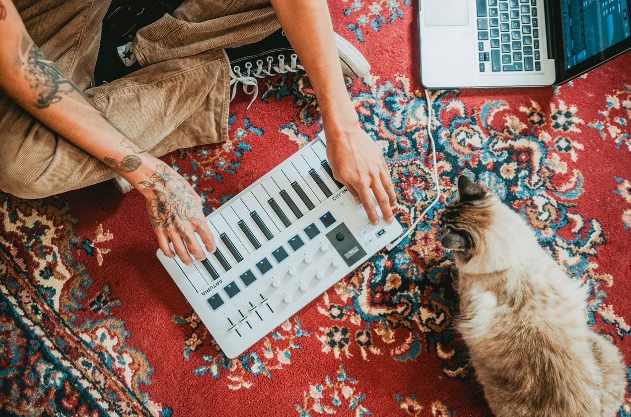 Arturia MiniLab 3 Compact MIDI Keyboard and Pad Controller with On-Stage Stands LPT5000 Laptop Stand