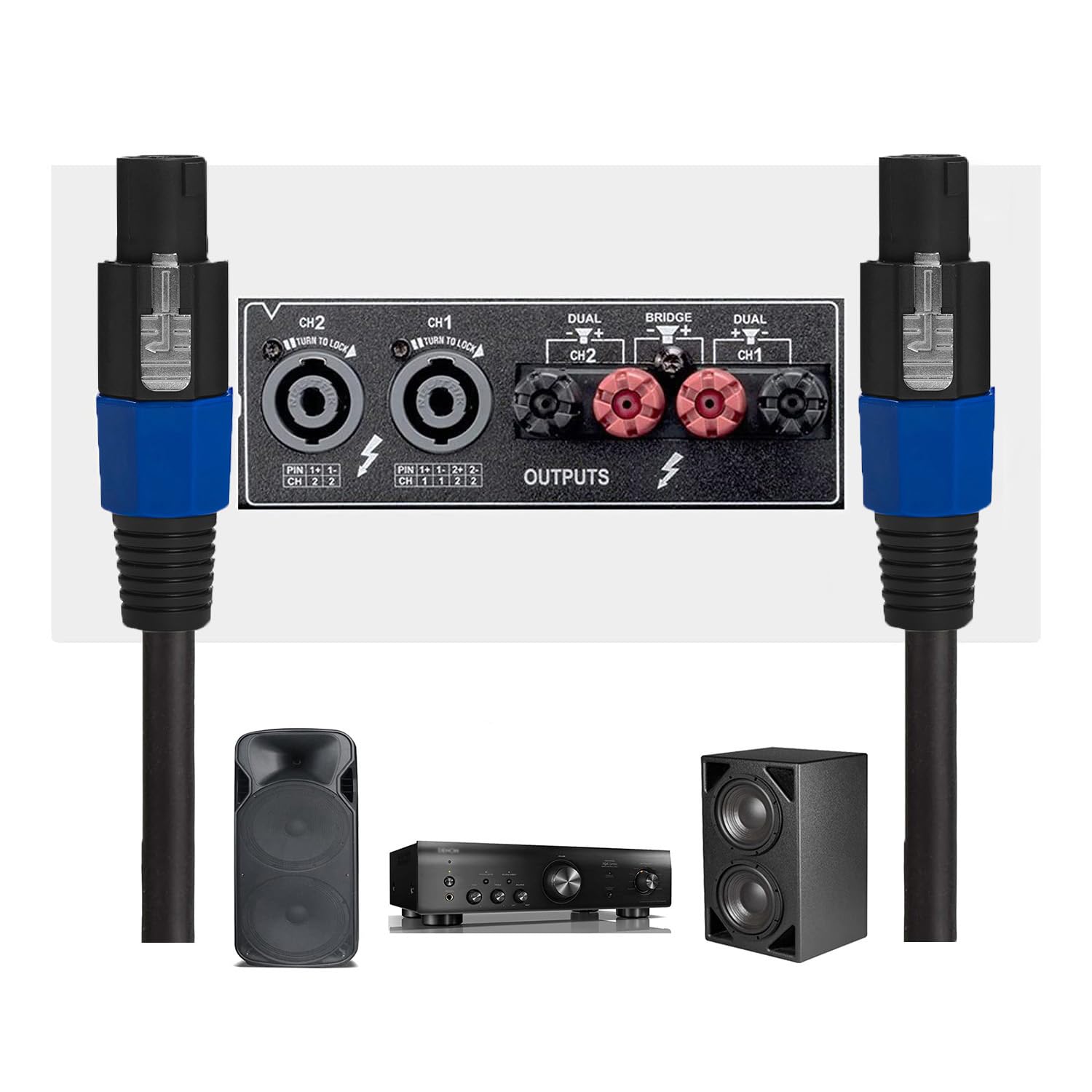 Professional 12 Gauge 75 Feet Speakon to Speakon Cables - 12AWG 75ft DJ/PA SpeakON Cords AMP Audio Wires - 2 Pack