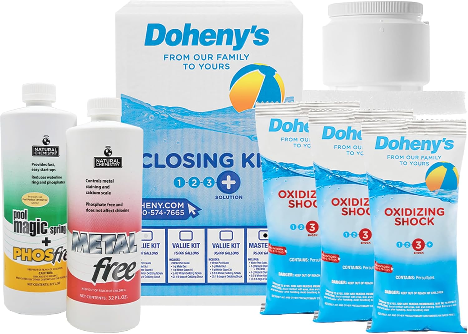 Doheny's Master Pool Closing Kit, Winterizing Chemicals for Swimming Pools, Includes Ultimate Kit, Natural Chemistry, Stain and Scale Preventer, Oxidizing Tablets, Shock, Treats up to 35,000 Gallons