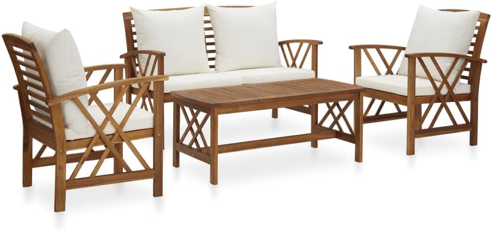 4 Piece Patio Lounge Set with Cushions Solid Acacia Wood Garden Furniture