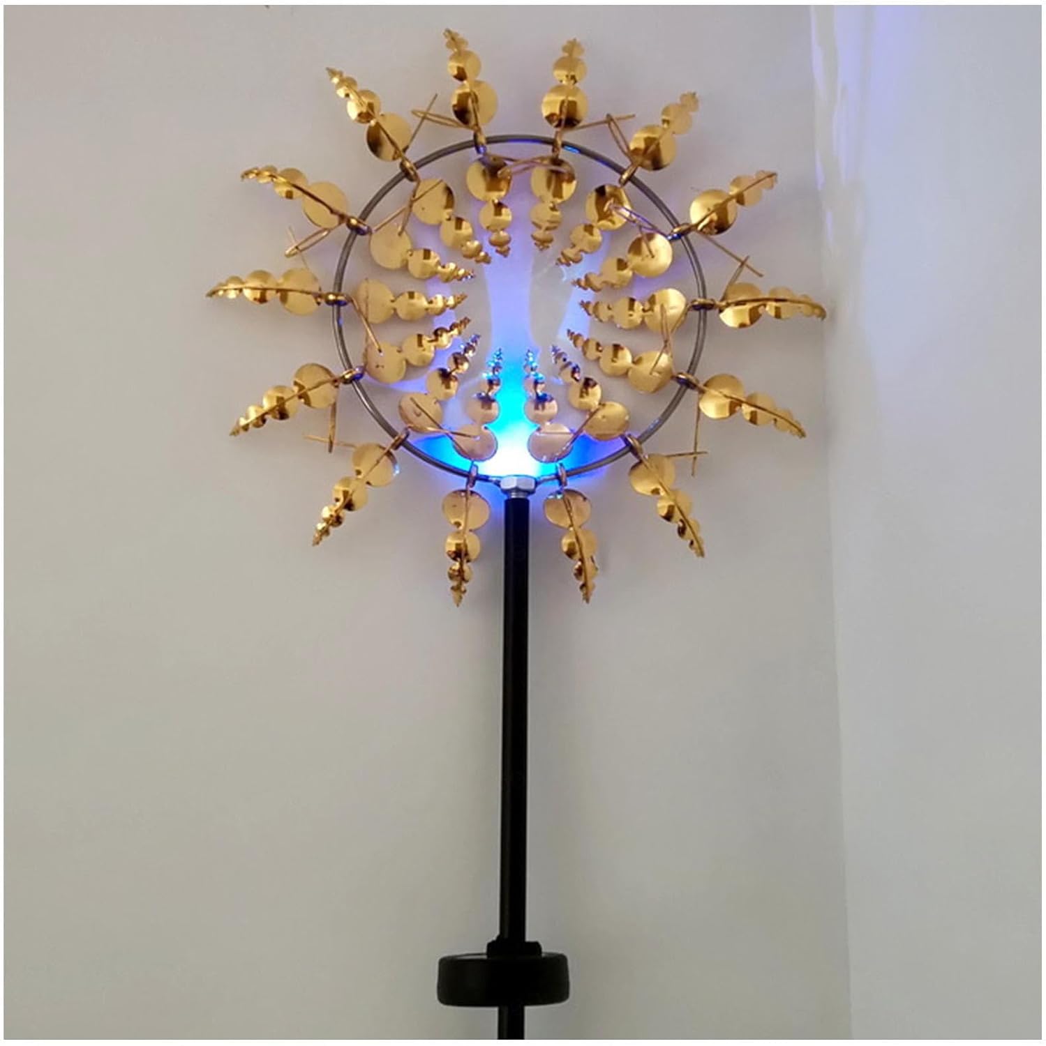 Solar Magical Metal Windmill, Backyard Spinners 360° Wind with Kinetic, 13.4 x 71in Windspinner,Gold