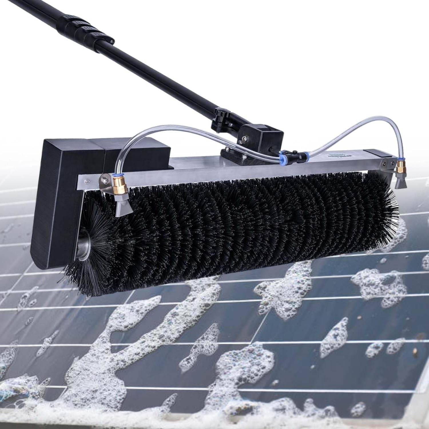 Electric Solar Pv Panel Cleaning Machine,Aluminum Pole Adjustable Lenght,Hand-held Store Signs Washing Roller Brush,60 cm Cleaning Diameter,Wired-3.5m/11.4ft
